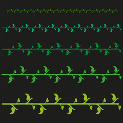 Seamless vine pattern. Vector leaf motif. Floral branch decoration. Dark black background.