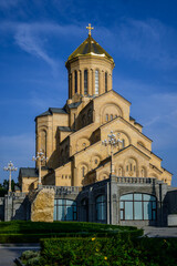 Holy Trinity Cathedral of Tbilisi is also know as Sameba Cathedral. A symbol of post-Soviet Georgia's religious and cultural revival. Its golden dome shines against a clear sky
