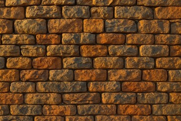 Obraz premium Rough hewn stone wall texture illuminated by golden hour light.