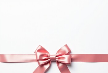 White festive background with pink pastel satin bow and ribbon, gift card template