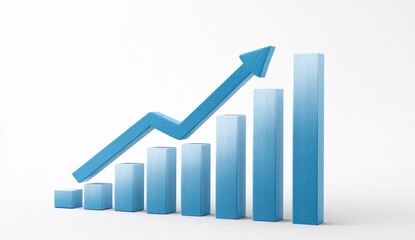 3D graphic of a rising blue bar graph