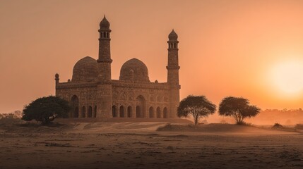 Fototapeta premium Ancient mosque sunrise landscape