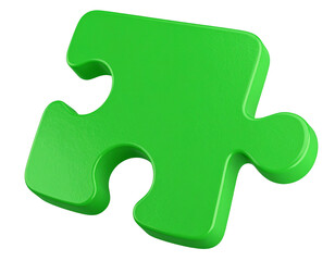Angled View of Green Puzzle Piece with Integrated Handle, Transparent Background