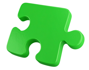 Angled View of Green Puzzle Piece with Integrated Handle, Transparent Background