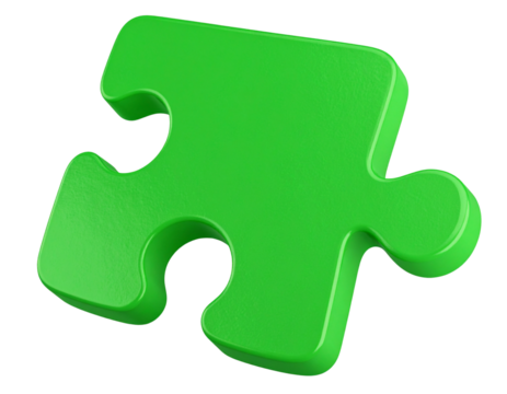 Angled View of Green Puzzle Piece with Integrated Handle, Transparent Background