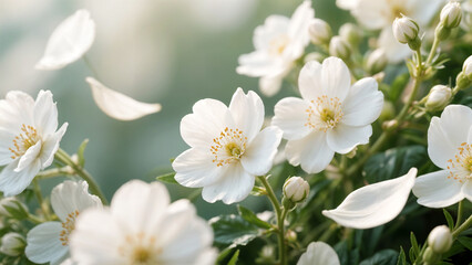 Obraz premium Close-up of blooming white flowers with falling petals