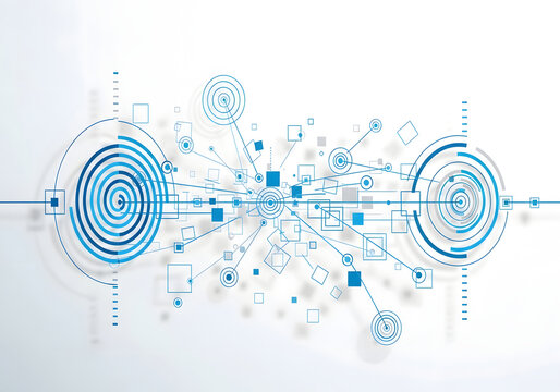 Abstract Blue Network Connections and Geometric Shapes