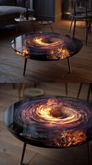 Abstract fire resin coffee table