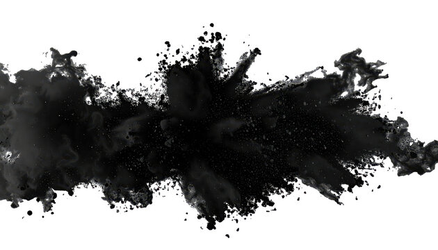 Black paint  on empty transparent background Isolated abstract stains explosion brus