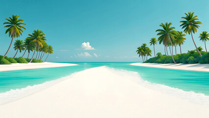 Fototapeta premium Tropical paradise beach scene with turquoise water and palm trees