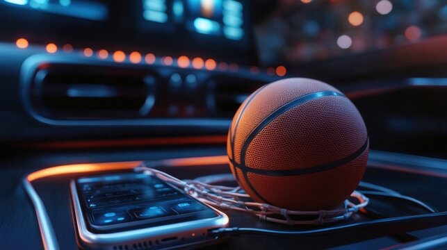 Basketball on a modern car console.