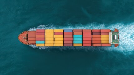 Container Ship Sailing Through Turquoise Water with Colorful Cargo