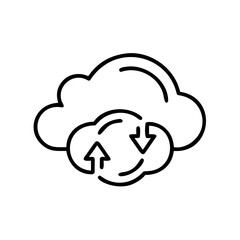Obraz premium Line icon of two clouds with arrows, representing data synchronization, backup, and online storage. 