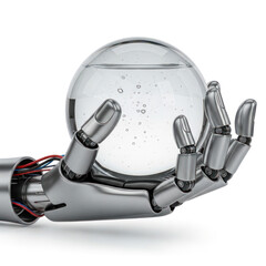 robotic hand holding a glass ball