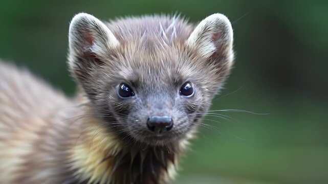 Close-up Portrait of a Young Forest Marten with Expressive Eyes
