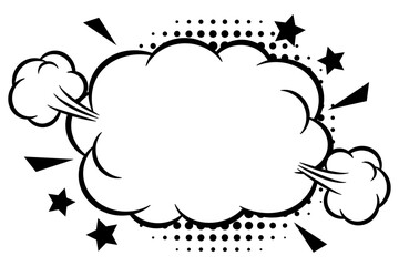 アメコミデザインの雲ふきだし　モノクロ