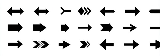 Various black arrow shapes on a white background
