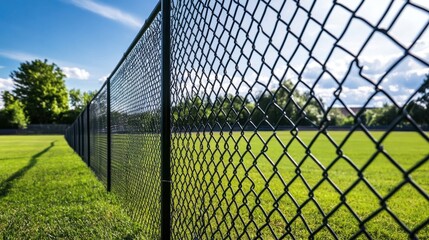 Fototapeta premium Chain Link Fence on a Sunny Day.