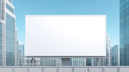 Blank Billboard on Rooftop in Urban Skyline Against Clear Sky