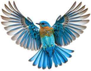 Fototapeta premium Eastern Bluebird in Full Flight with Wings Spread Wide, Transparent PNG