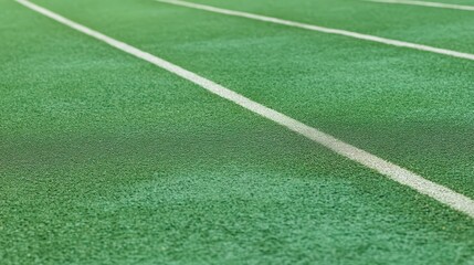 Obraz premium Green Athletic Track Surface with White Markings for Running Events