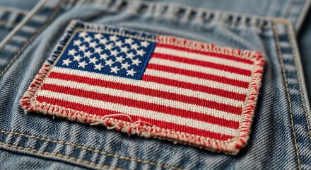 Fototapeta premium Close-up of American flag patch on work overalls or uniform