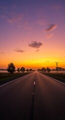 Naklejka premium Empty road at sunrise symbolizing national rest and reflection