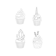seamless pattern with cupcakes. Cupcake seamless pattern. Set Of cupcake. Cute Cupcakes Seamless Pattern. Vector illustration of cupcakes. Set of cakes.
