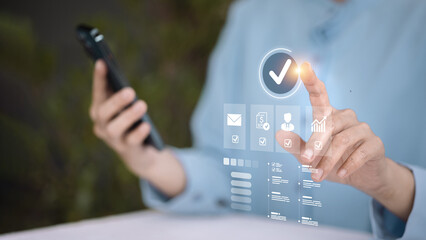 Mobile Task Approval Interface with Checkmark and Digital Workflow