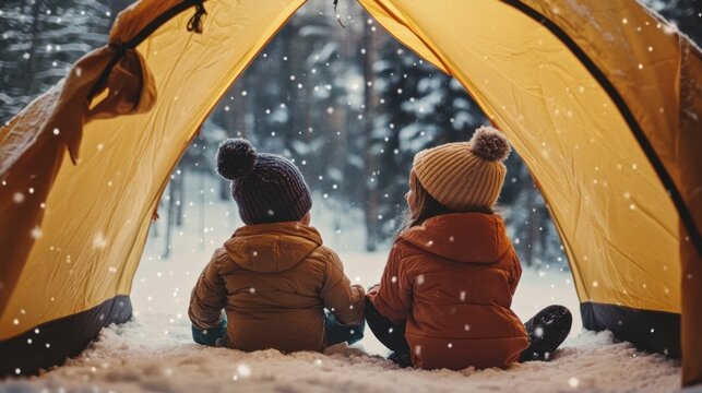 Winter camping adventure with siblings.