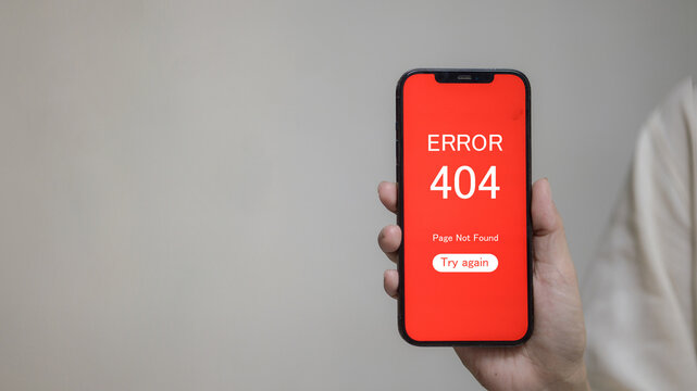 Mobile Phone Showing 404 Error Page Not Found on Red Screen