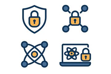 Graphics illustrating cybersecurity concepts with icons representing protection and connectivity