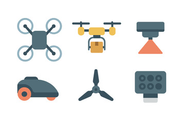 Different types of drones and robotic devices showcased in a minimalist design for technology enthusiasts
