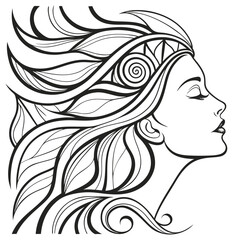 Fototapeta premium Abstract minimalist line art portrait of a woman with a single prominent eye rendered in a sophisticated cmyk color palette