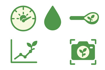 Icons representing sustainability, growth, and nature conservation in a modern design