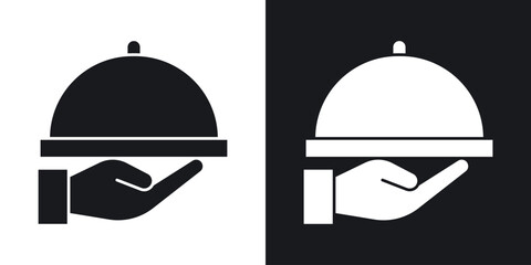 Fototapeta premium Hand holding tray icon flat, silhouette, vector illustrations. flat glyph designs