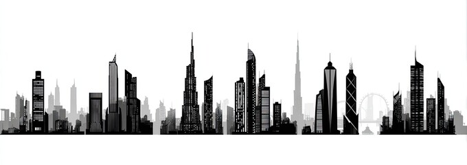 City skyline silhouette, black and white