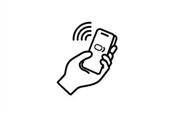 Hand holding a smartphone with a notification.  Wireless signal emanating from the phone