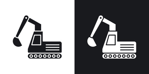 Excavator icon flat, silhouette, vector illustrations. flat glyph designs