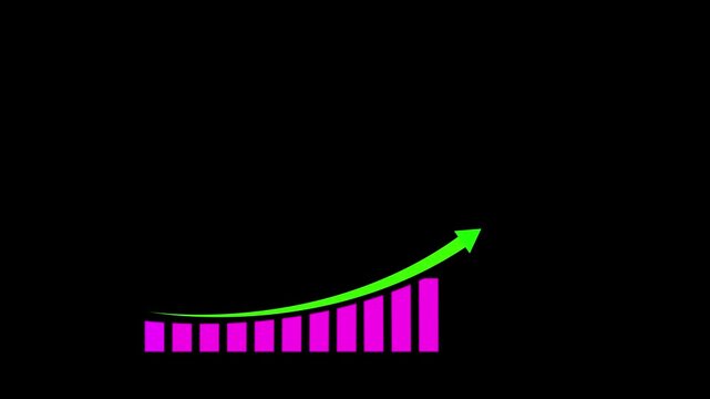 Abstract glowing neon swipe arrow. 4k animation. Down to up neon line arrow direction animation. Neon line raising business arrow.