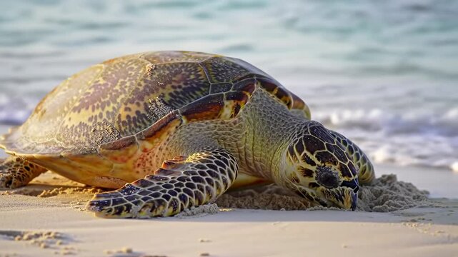 Sea turtle nesting on beach