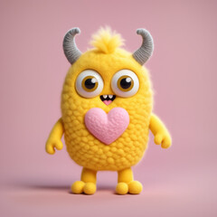 Adorable Monster with Heart-Shaped Details in a Pastel Background fuzzy A perfect representation of love, affection, and cartoon creativity for Valentine's themes or fun designs.