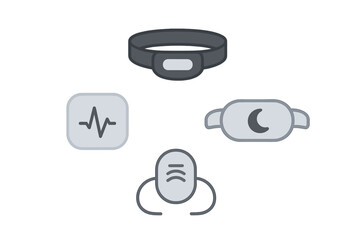Health tracking devices display various features for monitoring activity, sleep, and heart rate in a modern wellness setup