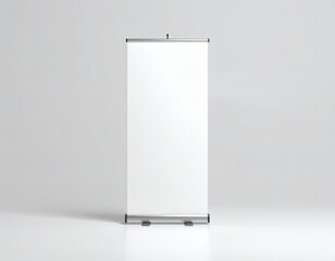 White blank roll up banner stand. Advertising display mockup for presentation or exhibition. Isolated promotional display.