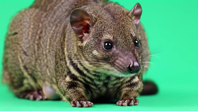 Curious Asian Palm Civet Mammal Studio Portrait on Vibrant Green Background