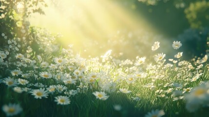 Obraz premium Sunlit Daisies in a Summer Meadow.