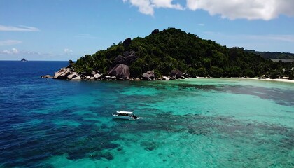 Obraz premium Tropical island paradise. Aerial view of a tranquil bay