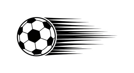 Dynamic soccer ball hurtling through the air with speed lines conveying velocity and motion in a
