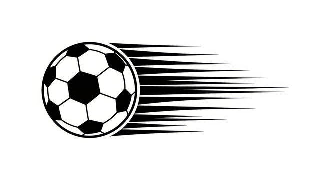 Dynamic soccer ball hurtling through the air with speed lines conveying velocity and motion in a