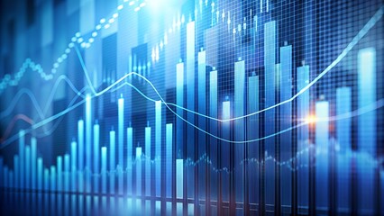 Financial Growth Chart with Rising Trends and Bar Graphs in Blue Hues